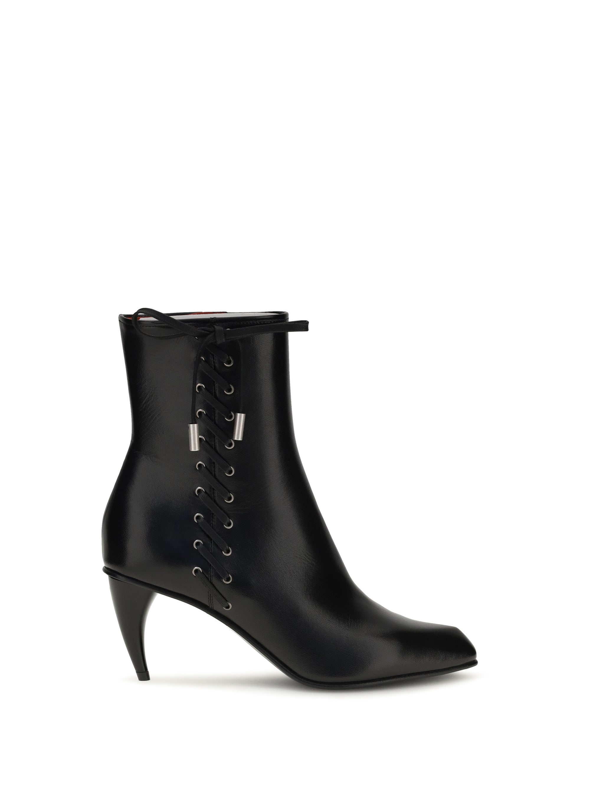 Alexander McQueen Curved-Heel Ankle Boot with Side Lacing Boot — Black
