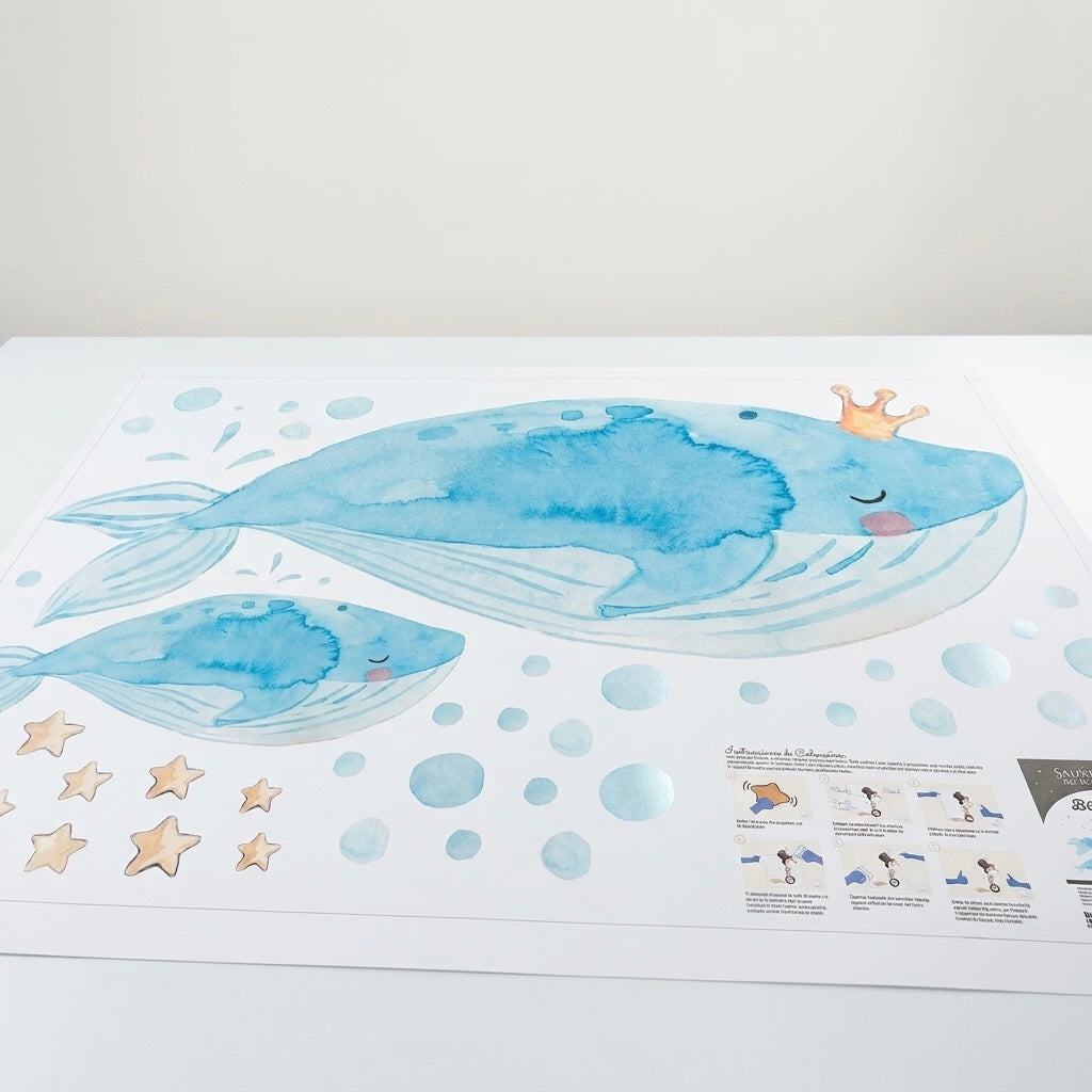 Vinilo Decorativo Infantil BALLENAS - SUEÑOS DE CIGÜEÑA