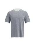 Brunello Cucinelli Two-Tone Cotton T-Shirt — Gray