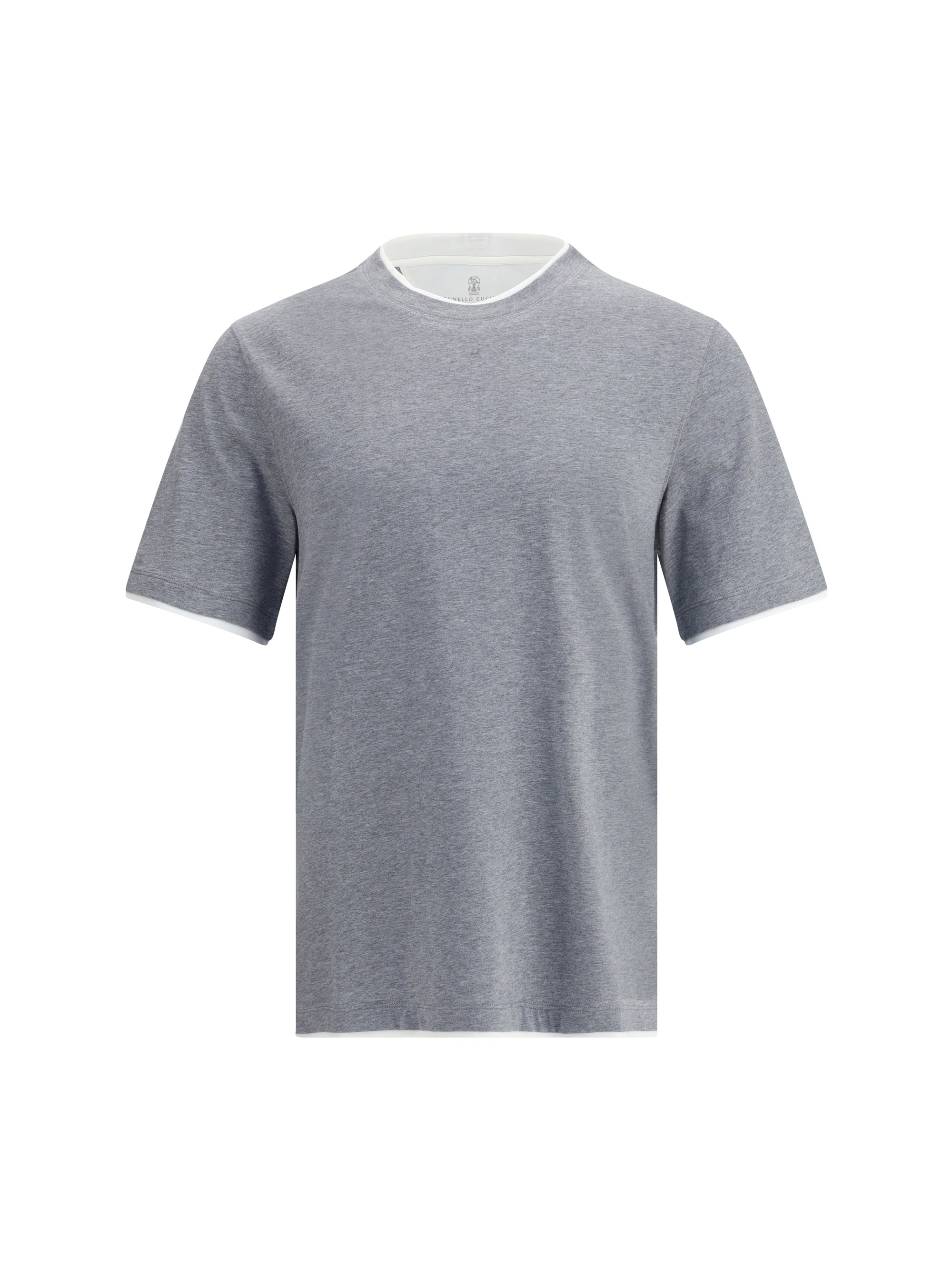 Brunello Cucinelli Two-Tone Cotton T-Shirt — Gray