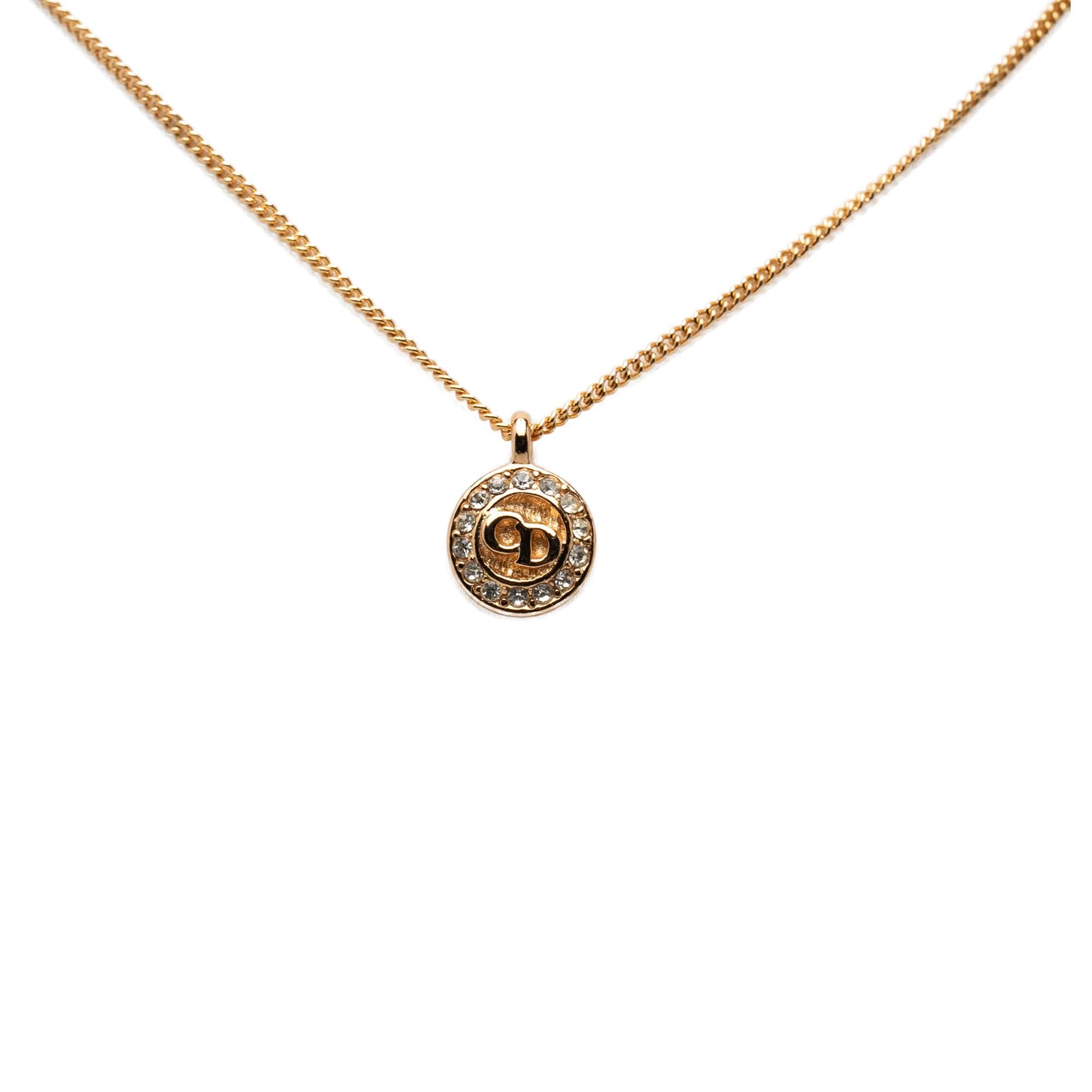 Gold Plated Strass CD Round Pendant Necklace