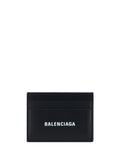 Balenciaga Logo-Print Calfskin Card Case — Black