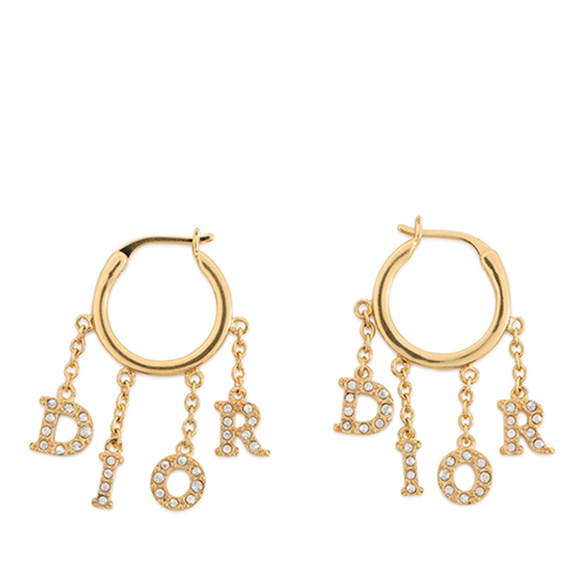 Dio(r)evolution Gold Plated Strass Drop Hoop Earrings