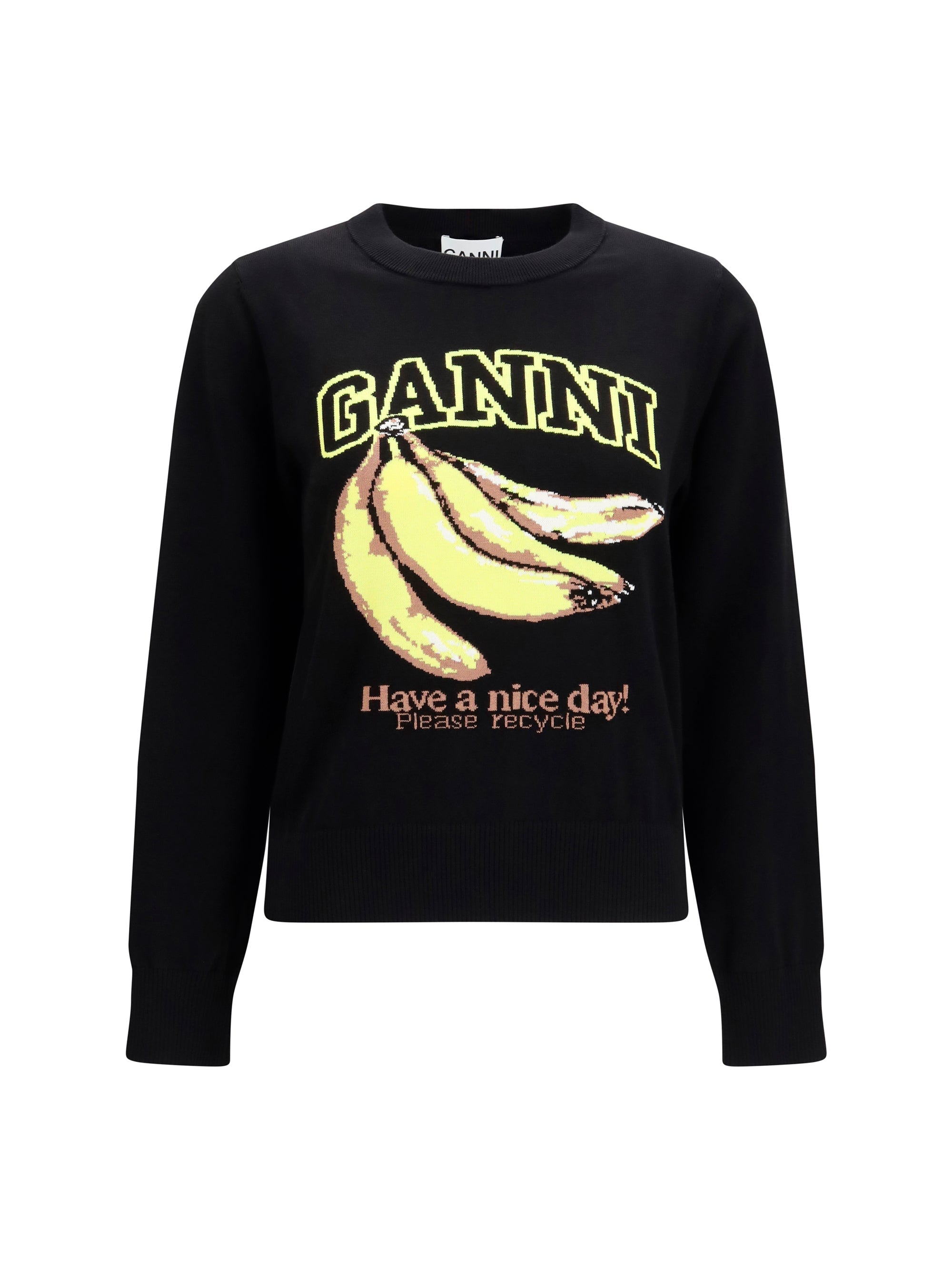 Ganni Banana-Print Sweater — Black