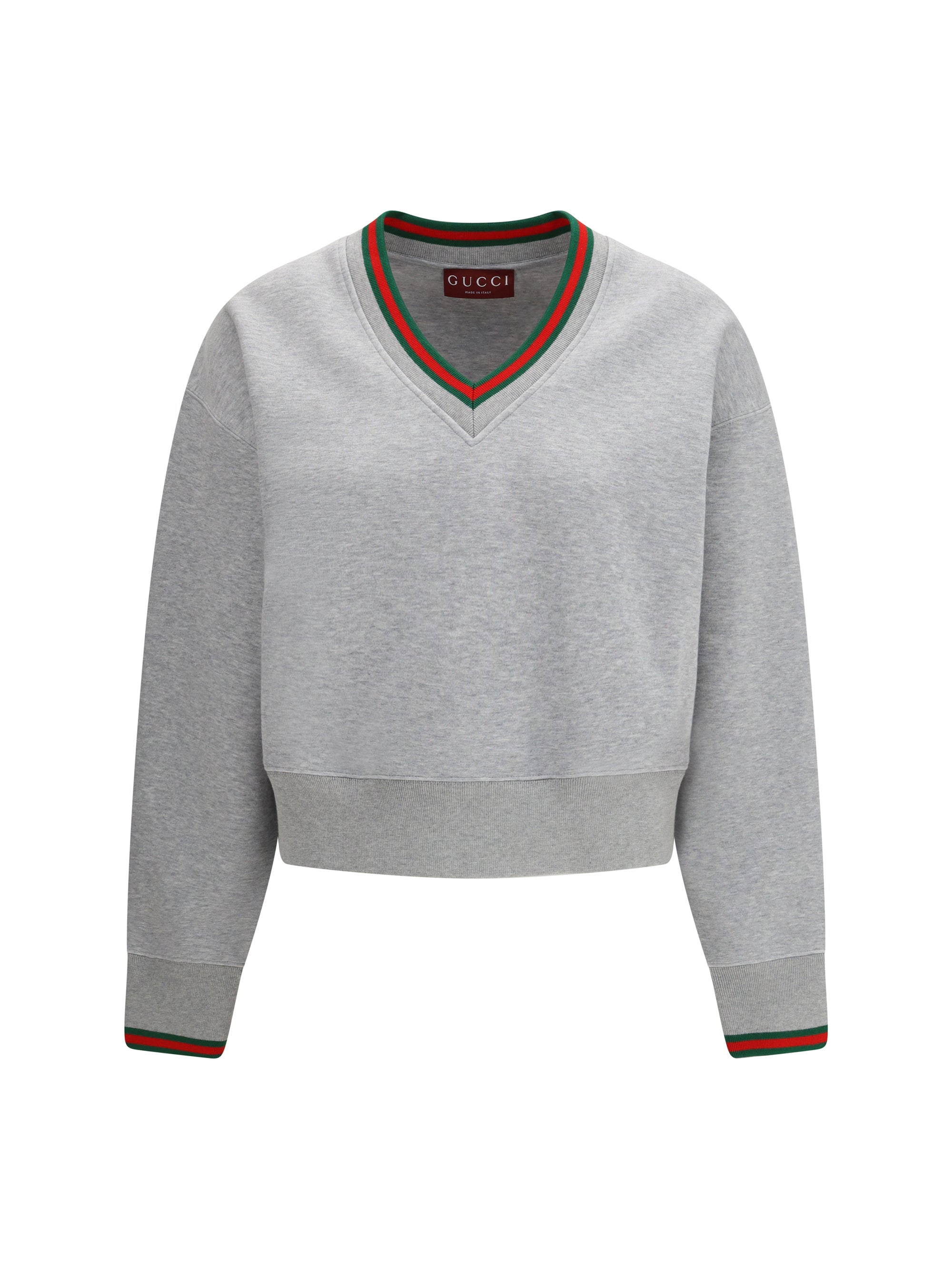 Gucci Web-Trimmed Cotton Jersey Sweatshirt — Gray