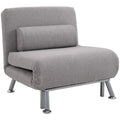 Linen Single Chair Bed, 3-in-1 Convertible Sleeper Chair with Adjustable Backrest, Medium Grey