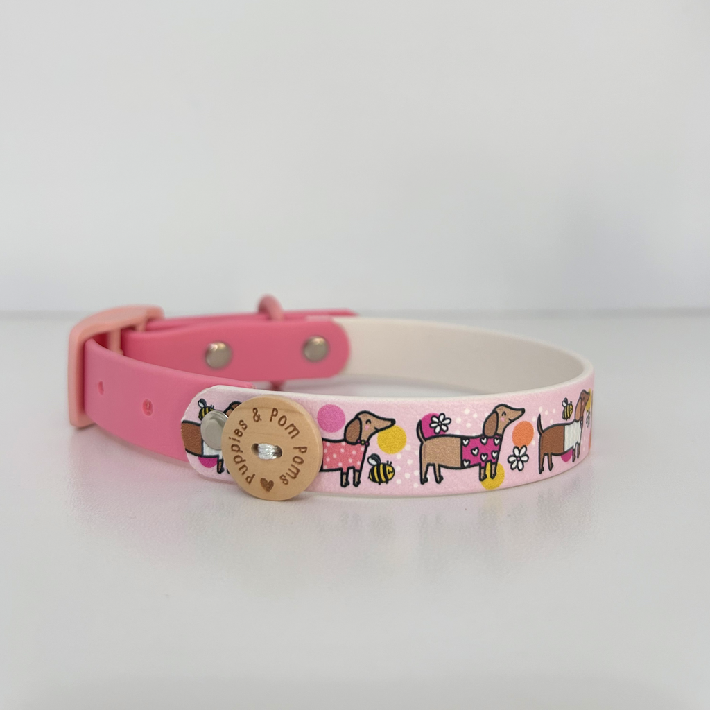Bee Happy Dachshunds - Handmade Biothane Dog Collar - Powder Pink