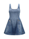 Self-Portrait Denim Flared Mini Dress — Blue