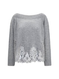 Ermanno Scervino Boat Neck Lace-Trimmed Sweater — Gray