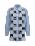 Alemais Embroidered Checked Linen Shirt — Blue