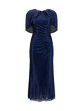 Self-Portrait Crystal-Embellished Cape-Sleeve Midi Dress — Navy