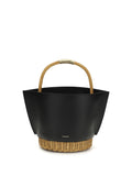 Sacai Bolso de hombro de piel y ratán — Negro