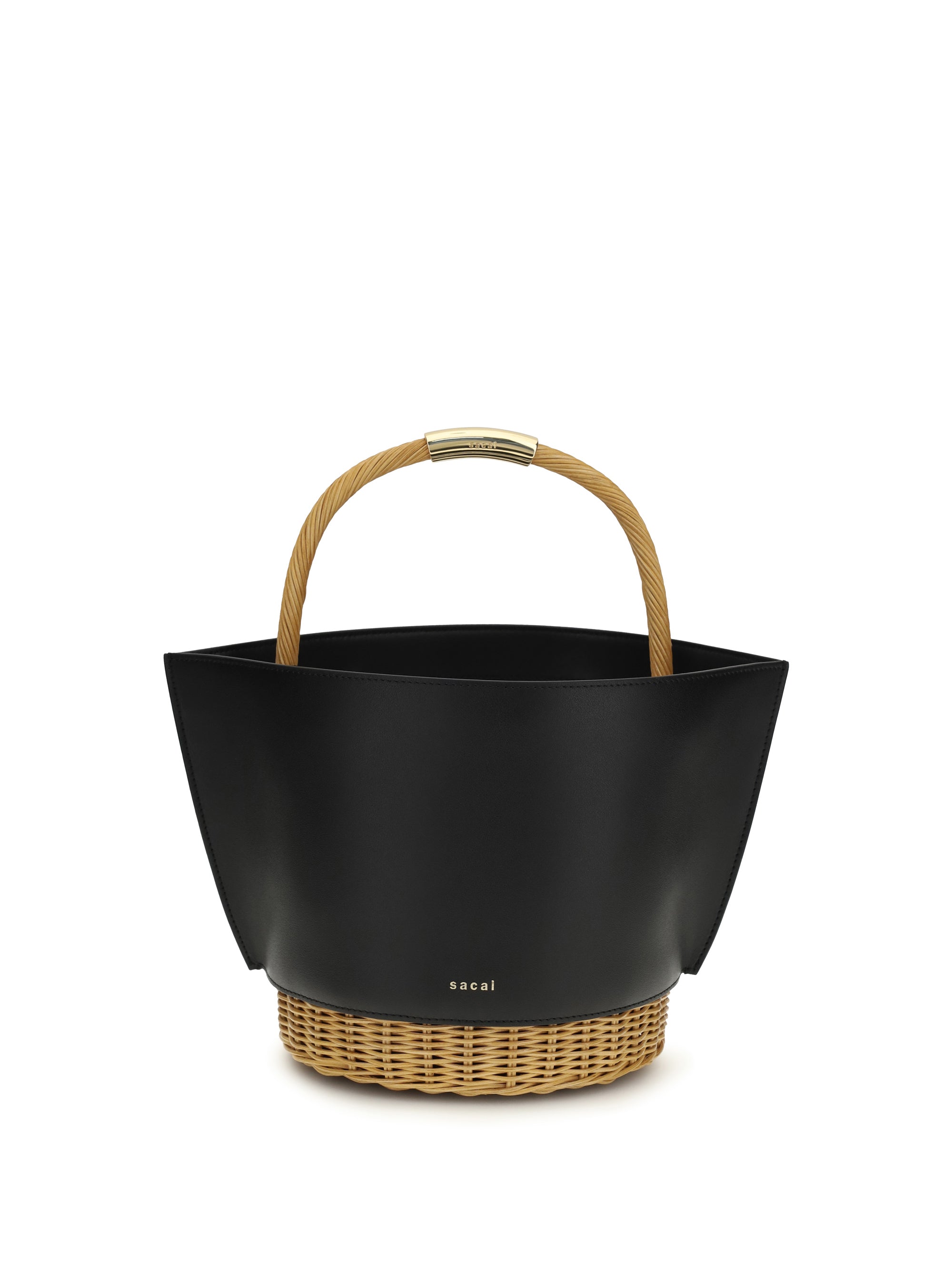 Sacai Leather and Rattan Shoulder Bag — Black
