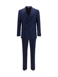 Hugo Boss Black Linen & Merino Wool Double-Breasted Pant Suit — Navy