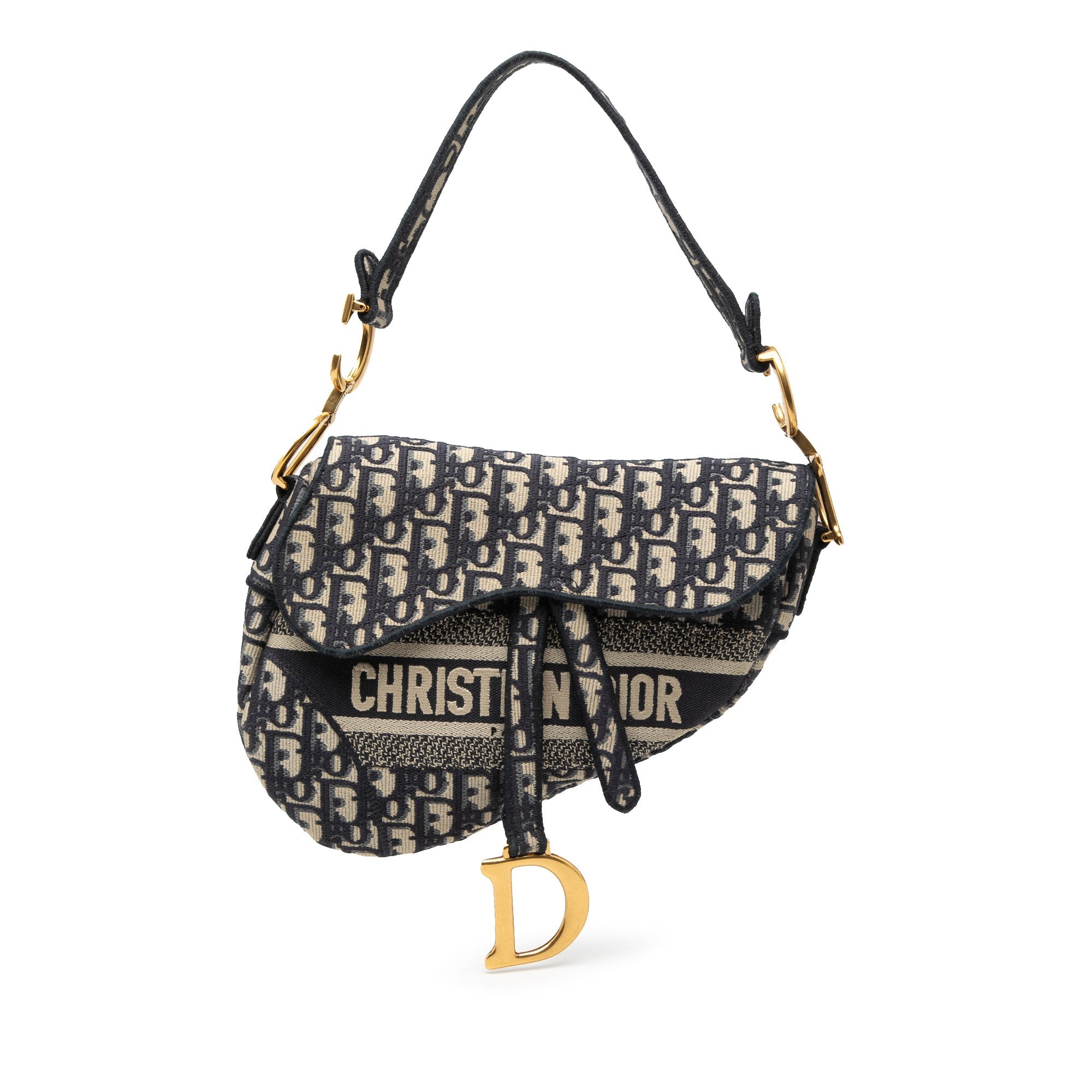 Oblique Embroidered Canvas Saddle Bag