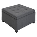 Round Storage Ottoman Bench, Button Tufted Ottoman with Flip Top for Entryway, Gray