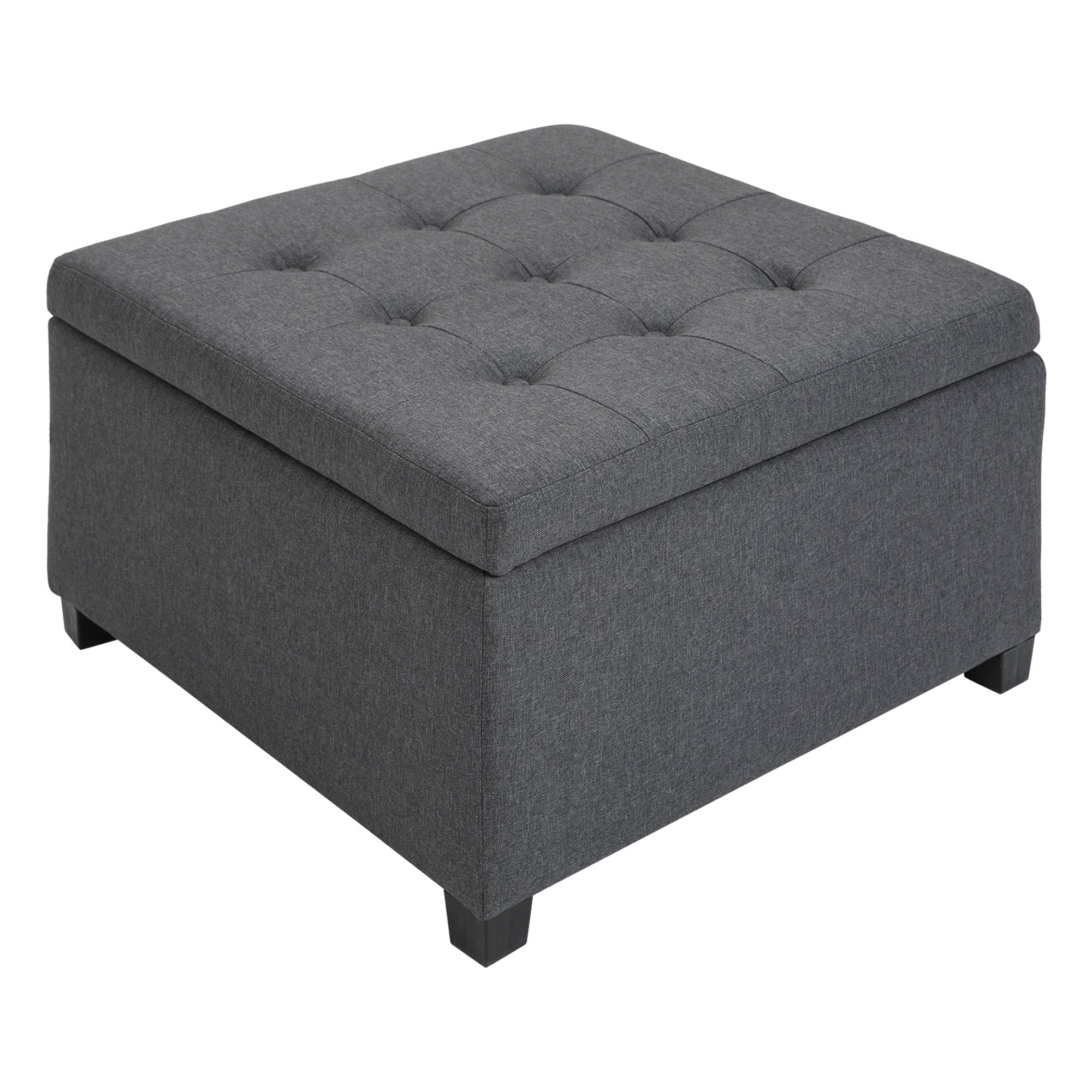 Round Storage Ottoman Bench, Button Tufted Ottoman with Flip Top for Entryway, Gray