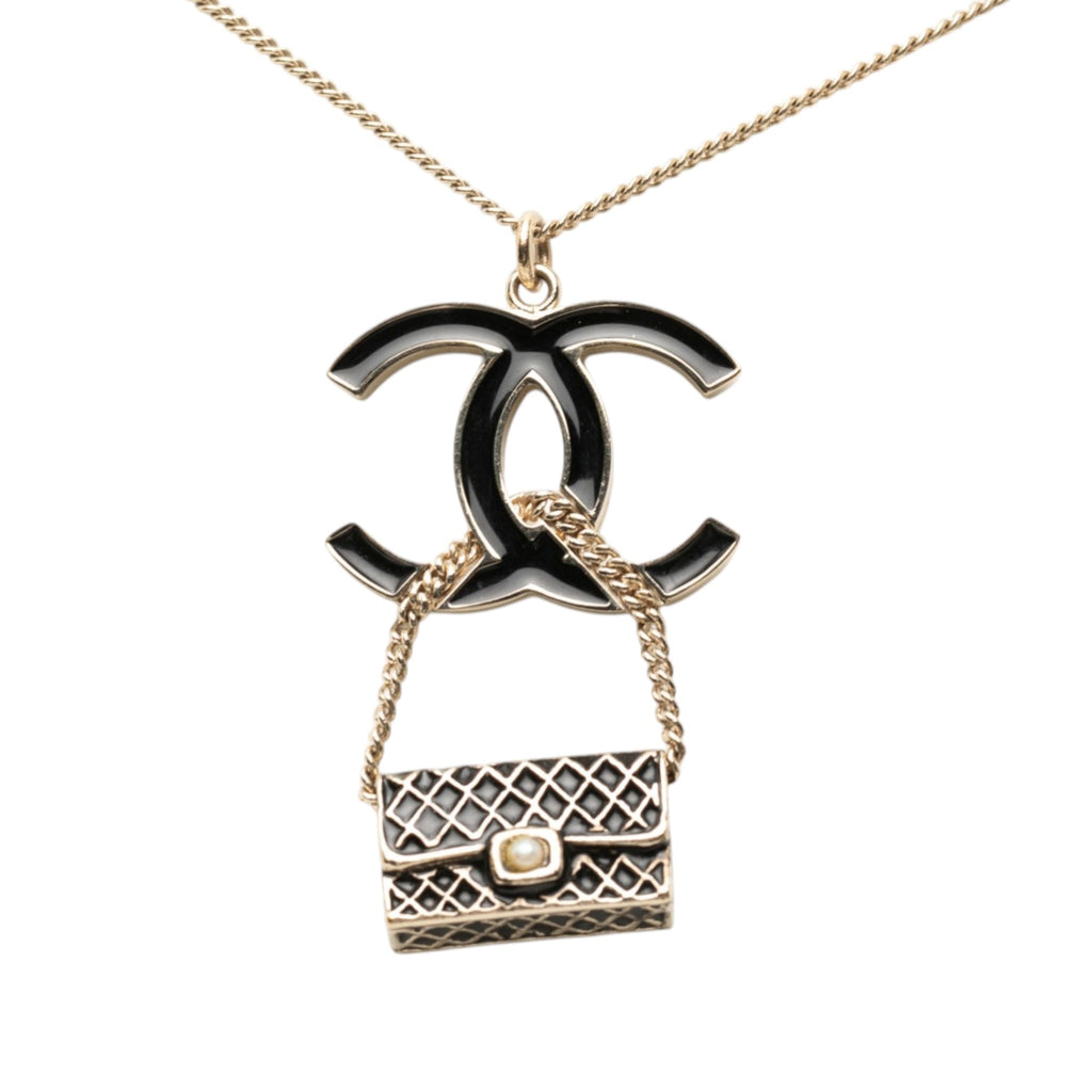 Gold Plated and Enamel CC and Flap Bag Pendant Necklace