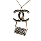 Gold Plated and Enamel CC and Flap Bag Pendant Necklace