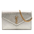 Metallic Textured Calfskin Envelope Wallet On Chain