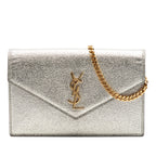 Metallic Textured Calfskin Envelope Wallet On Chain