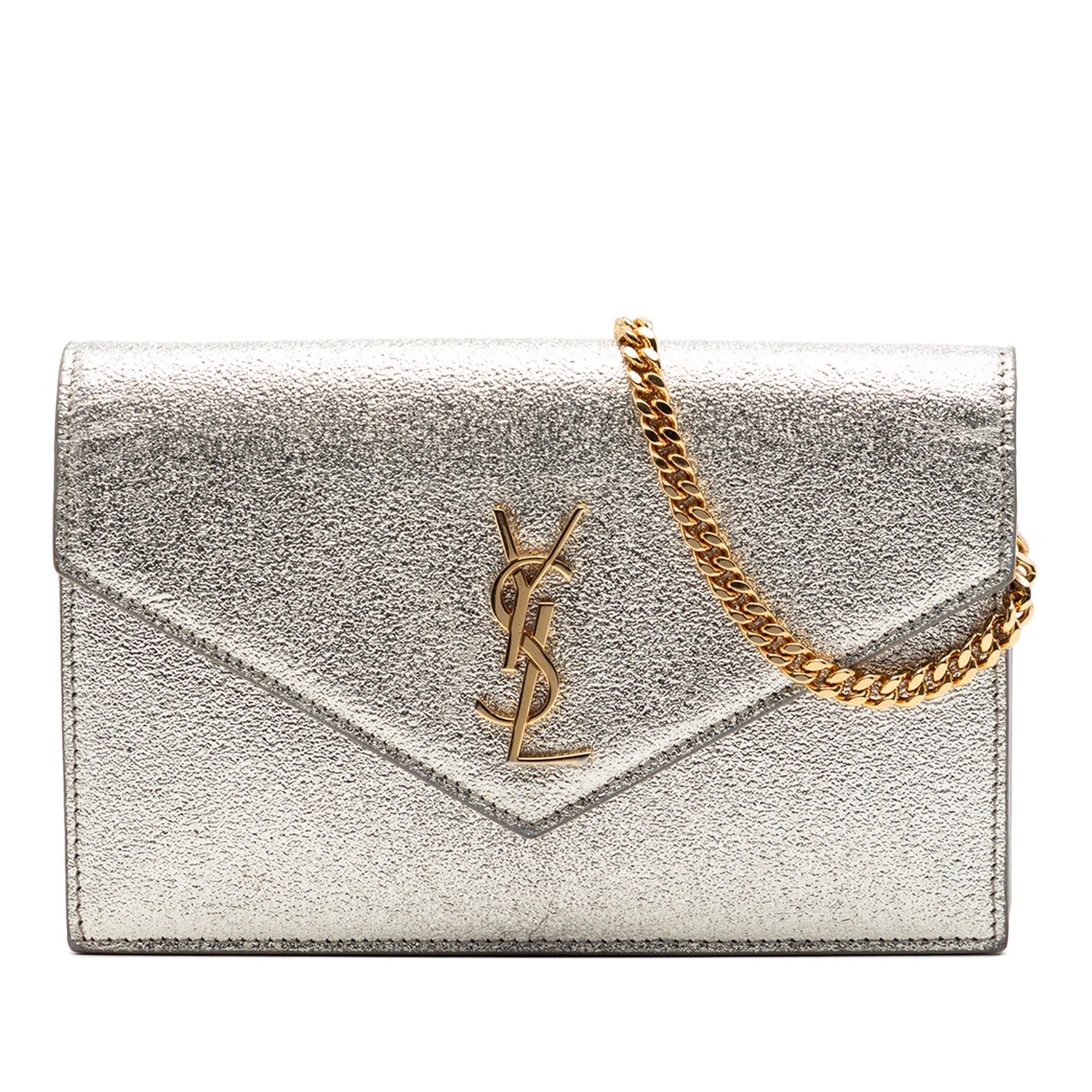 Metallic Textured Calfskin Envelope Wallet On Chain