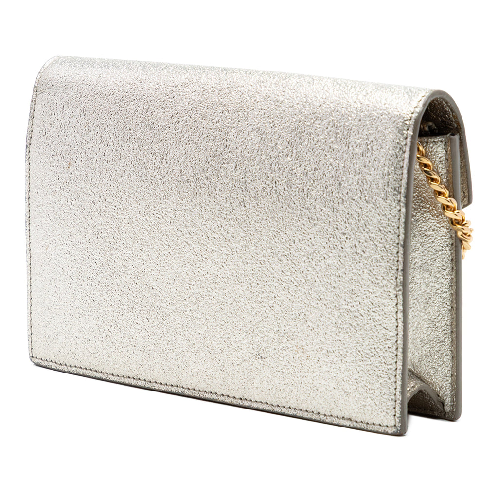 Metallic Textured Calfskin Envelope Wallet On Chain