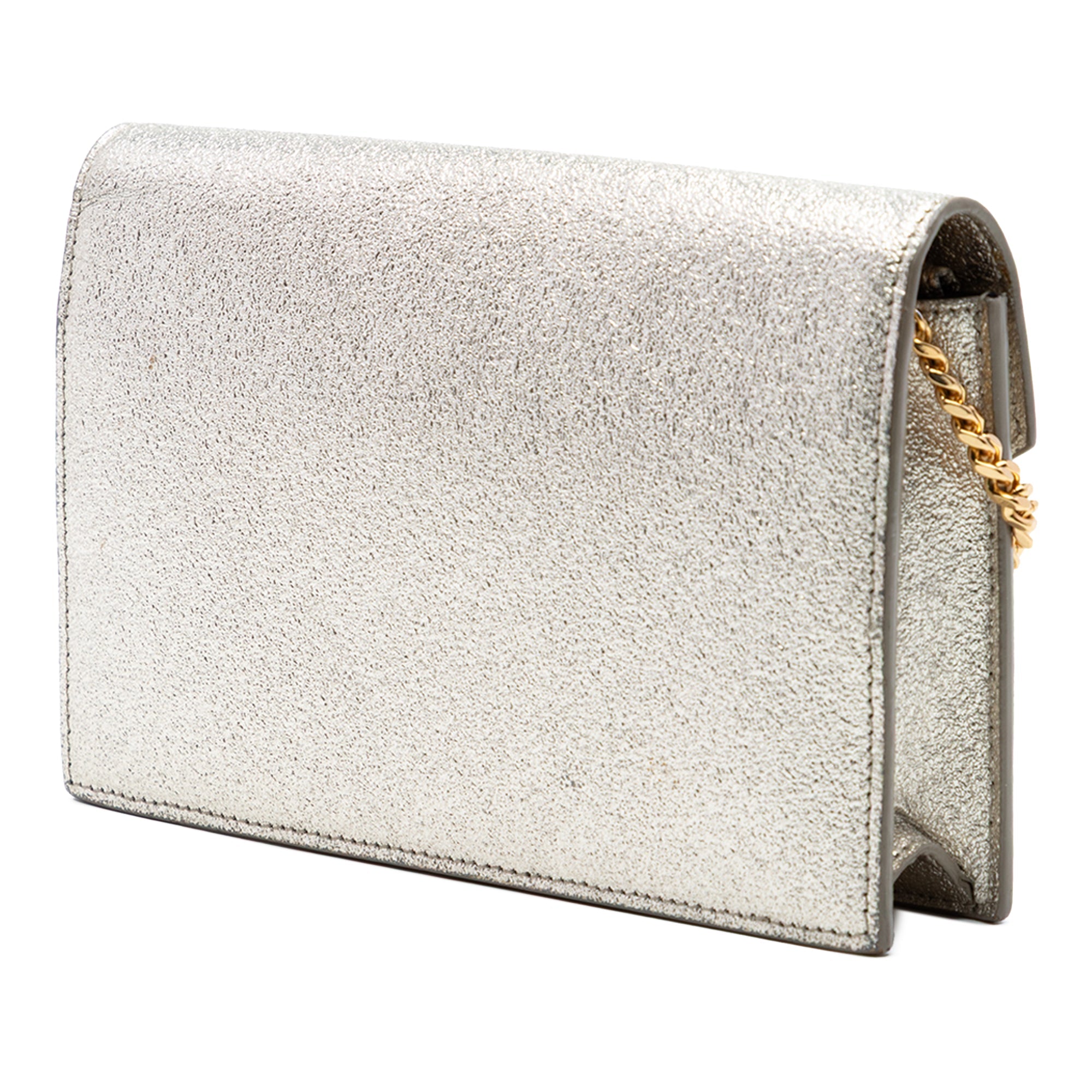 Metallic Textured Calfskin Envelope Wallet On Chain