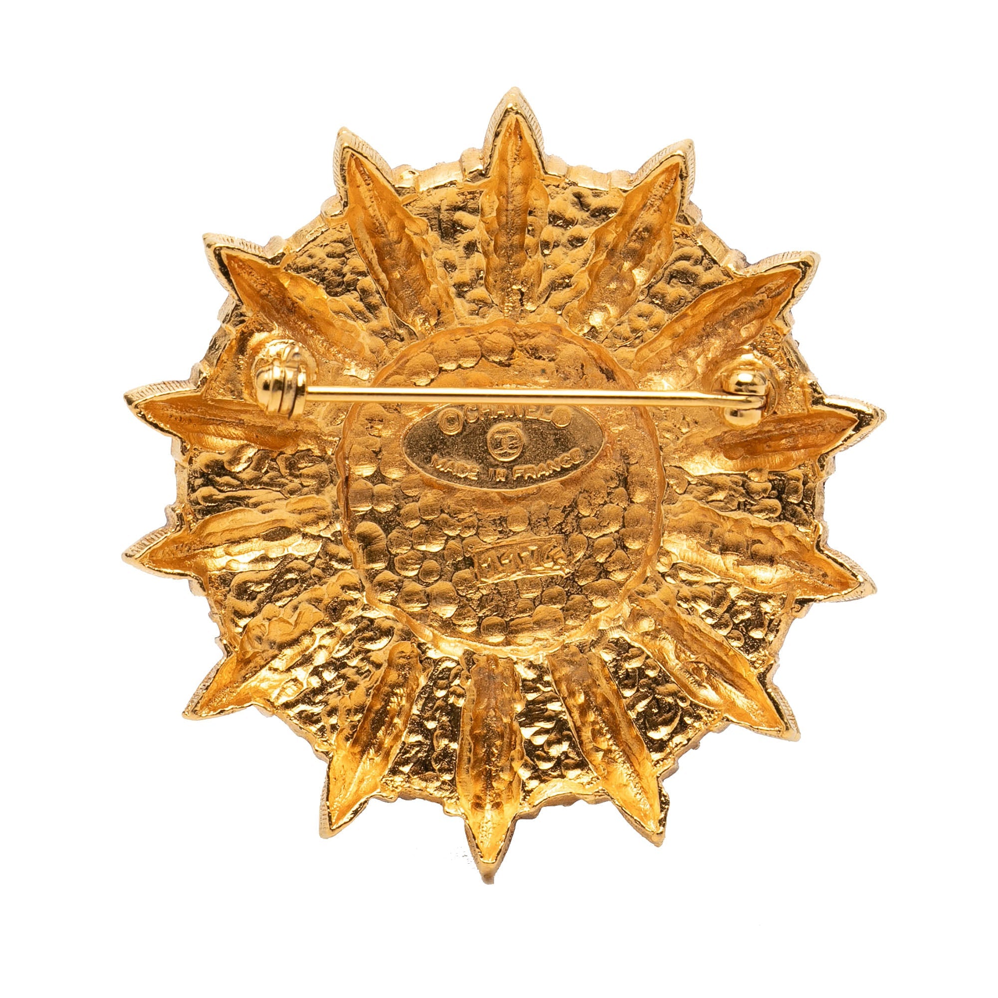 Gold Plated Sunburst Shield Brooch