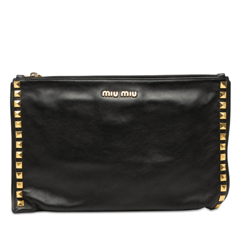 Studded Leather Zip Clutch