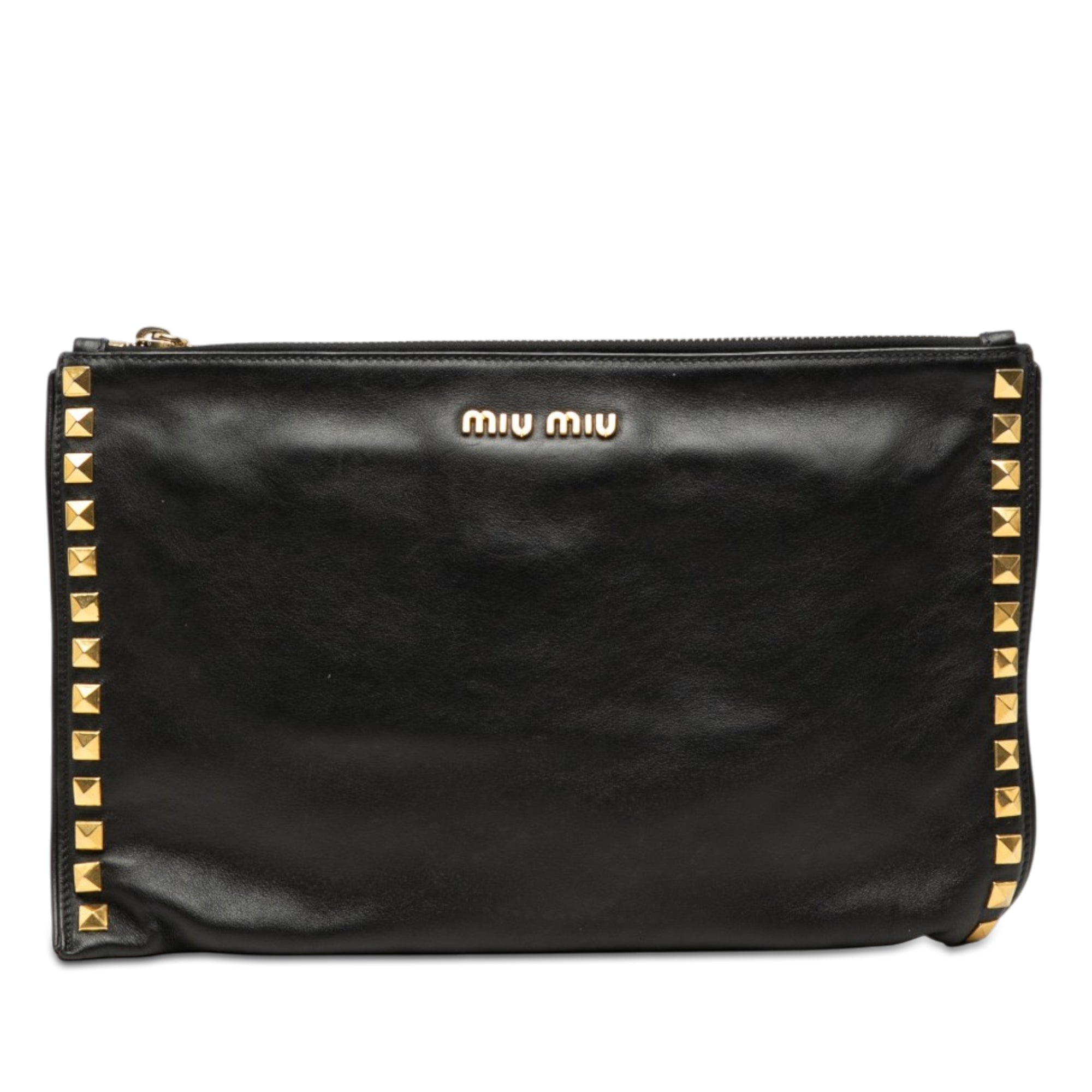 Studded Leather Zip Clutch
