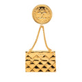 CC Gold Plated Quilted Flap Bag Medallion Brooch