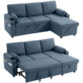 3-Seater L-Shaped Sofa Bed with Storage Chaise, USB Ports & Cup Holders, Blue
