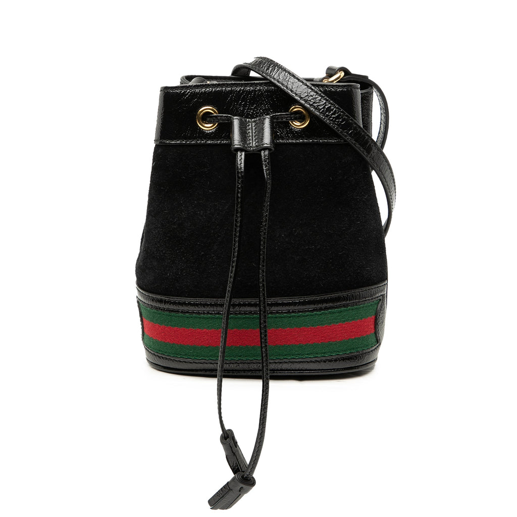 Mini Suede and Patent Web Ophidia Bucket Bag