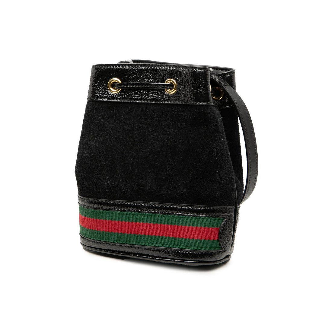 Mini Suede and Patent Web Ophidia Bucket Bag