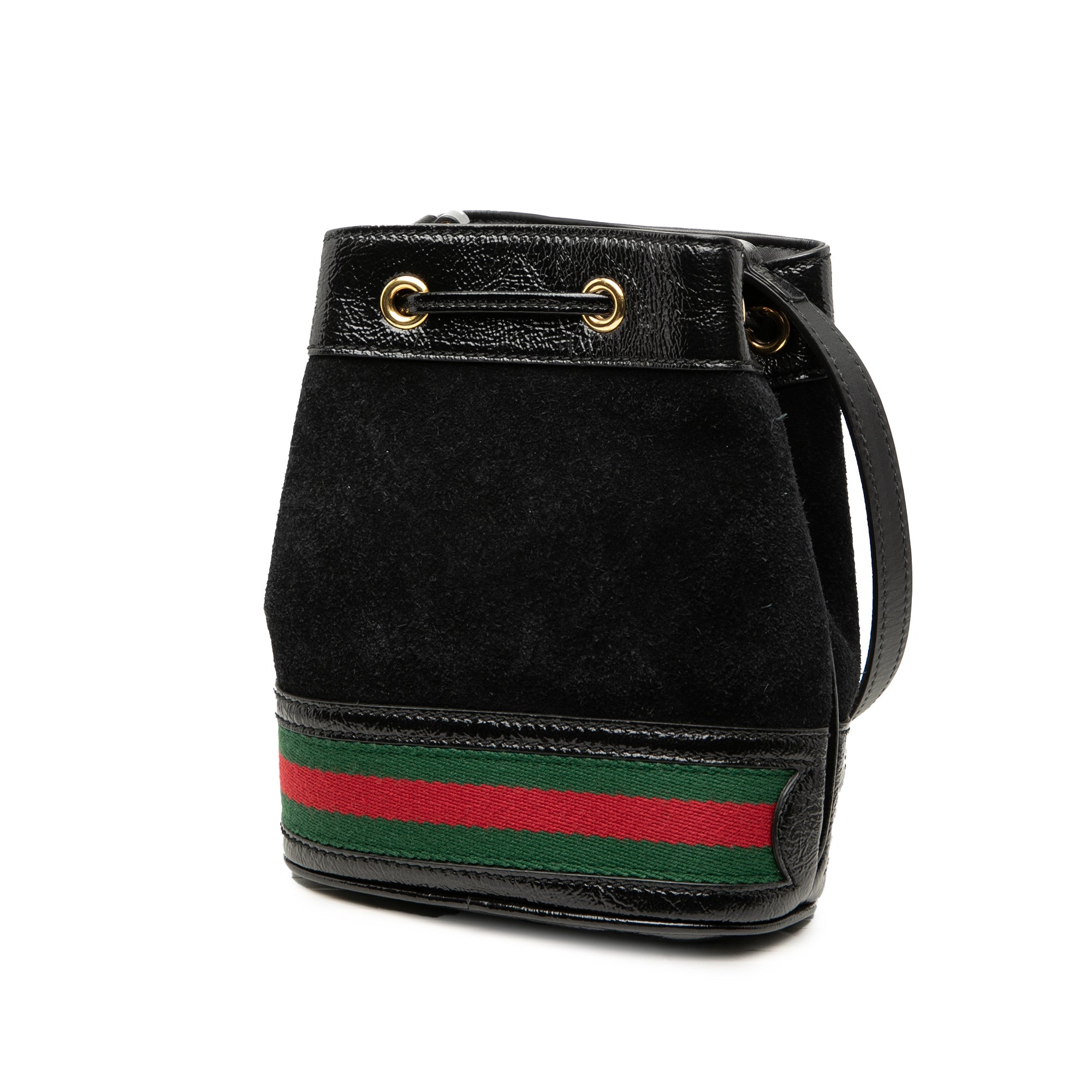Mini Suede and Patent Web Ophidia Bucket Bag