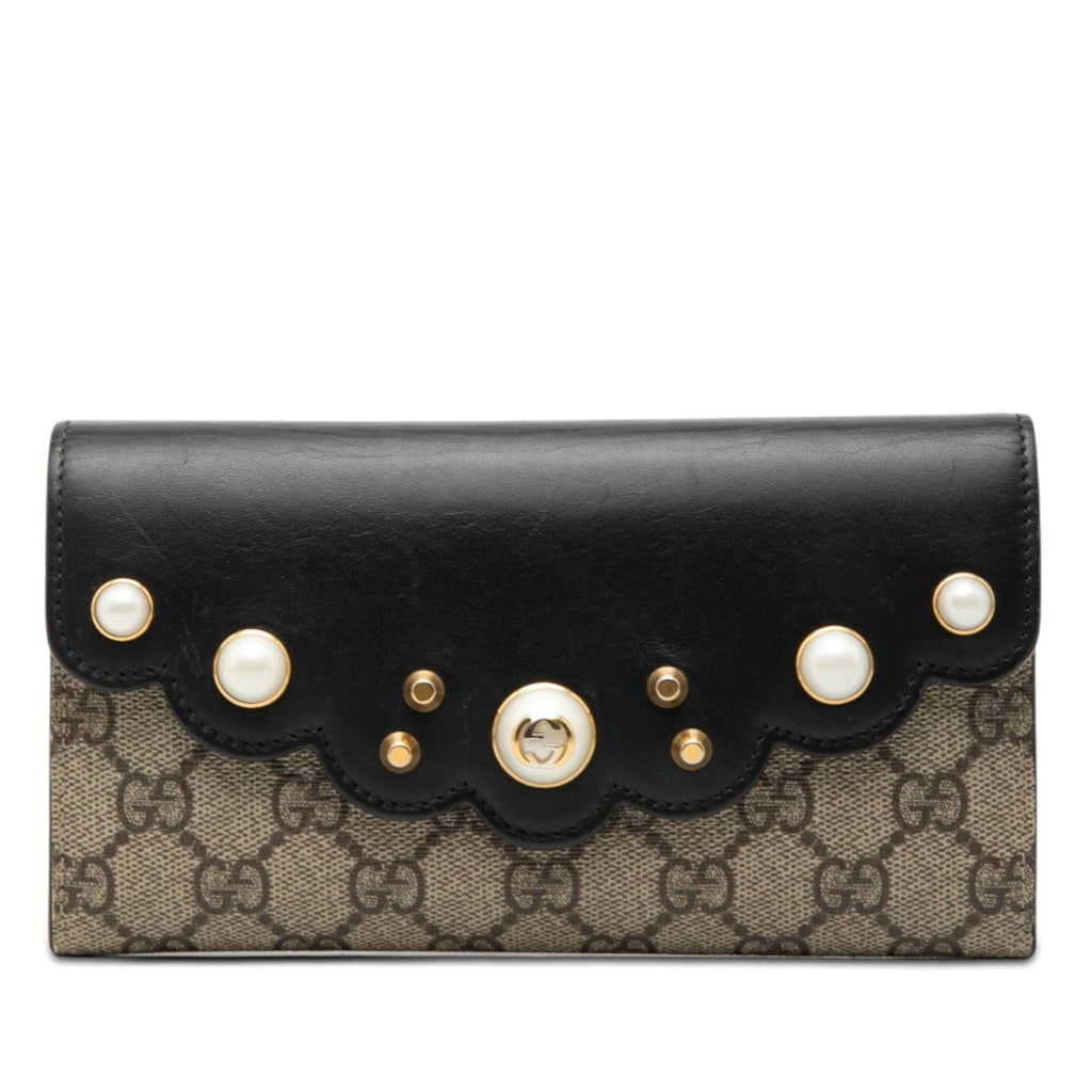 GG Supreme Pearl Studded Peony Long Wallet