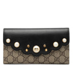 GG Supreme Pearl Studded Peony Long Wallet