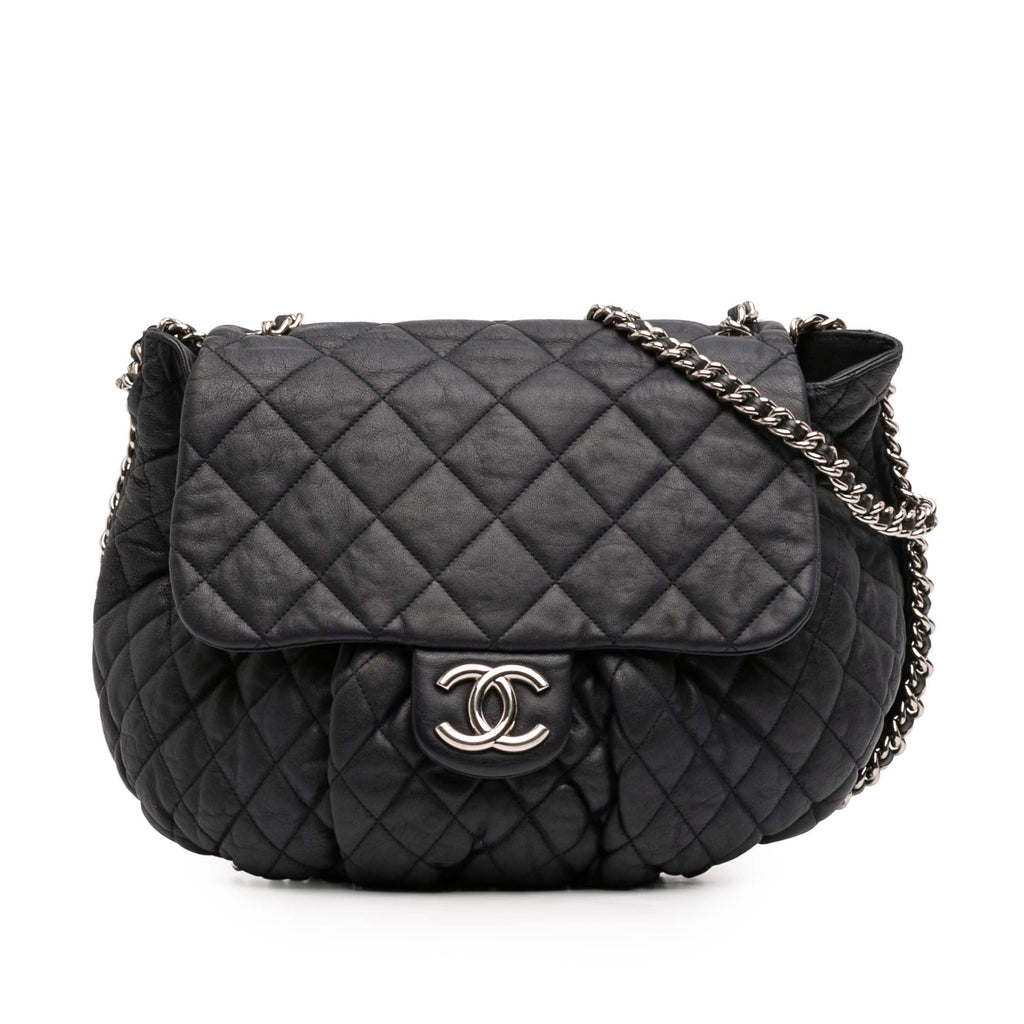 Large Washed Lambskin Chain Around Flap
