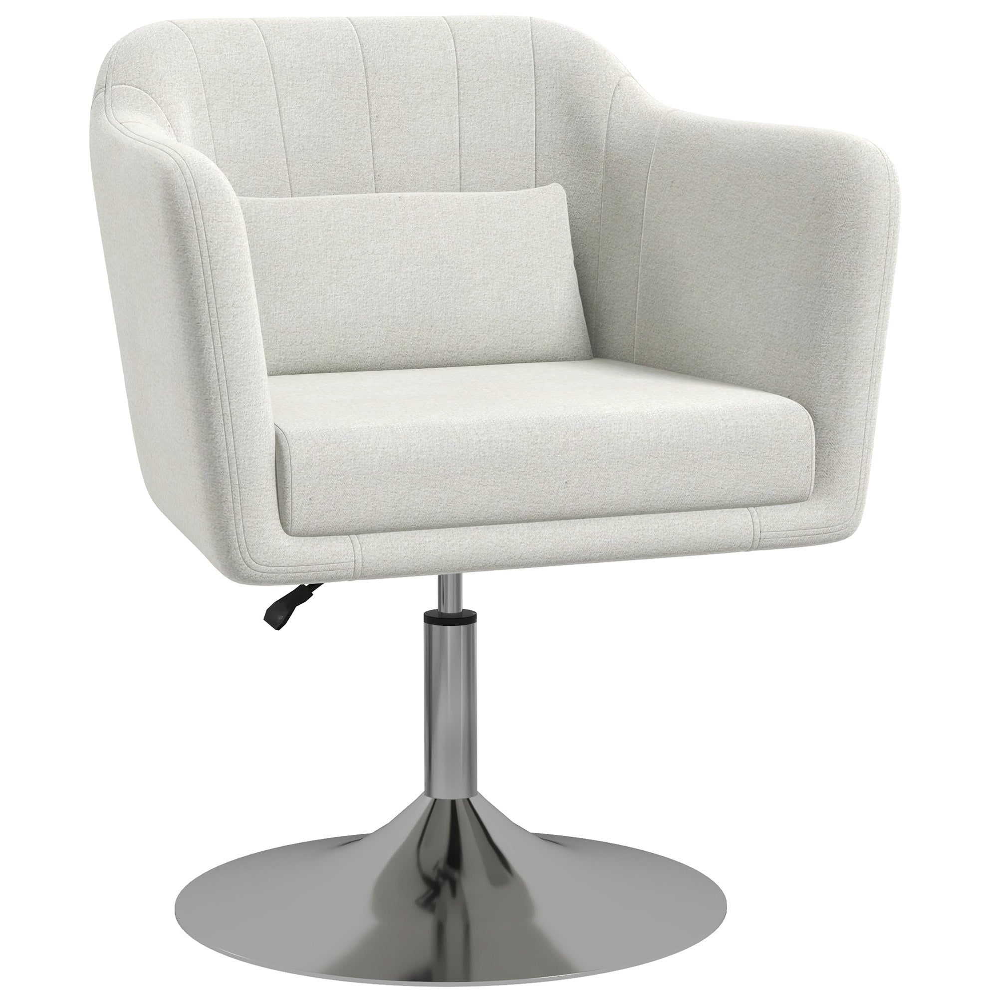 Swivel Linen Accent Chair with Adjustable Height & Back Pillow for Bedroom Office, Cream White
