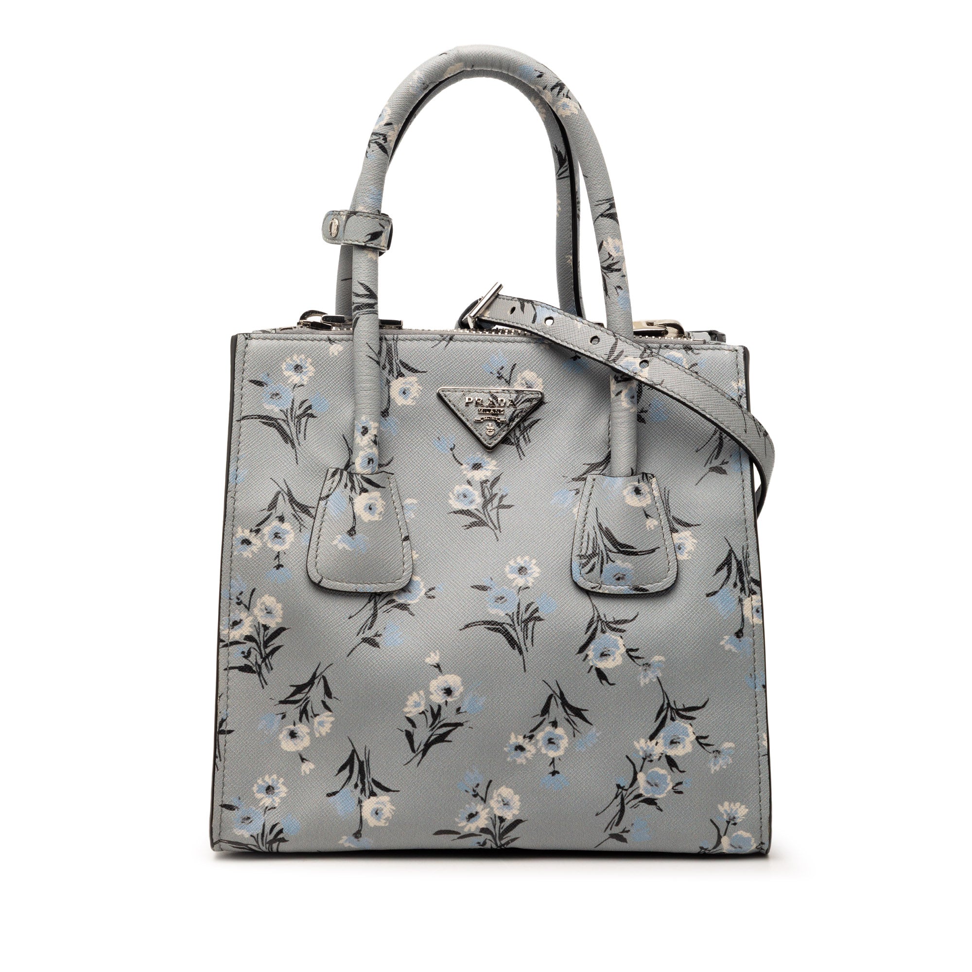Saffiano Floral Print Twin Pocket Satchel
