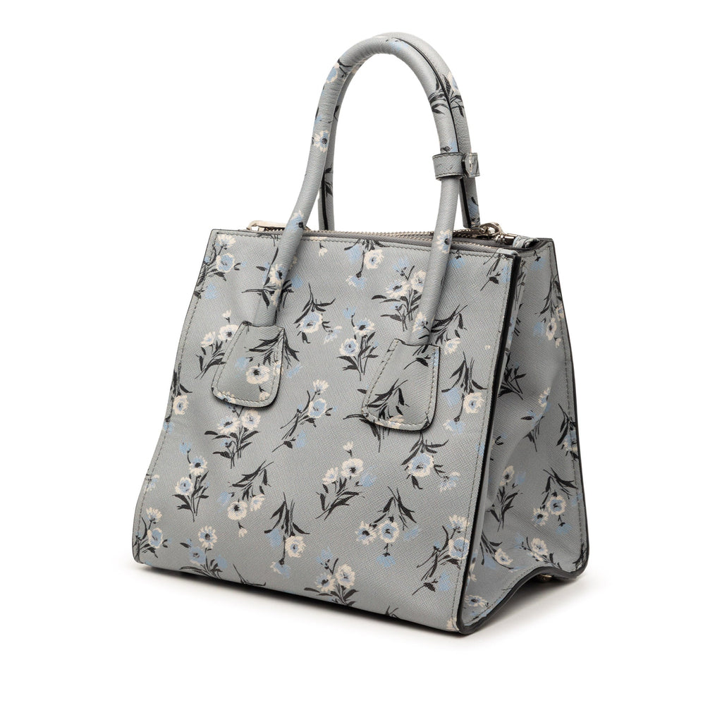 Saffiano Floral Print Twin Pocket Satchel