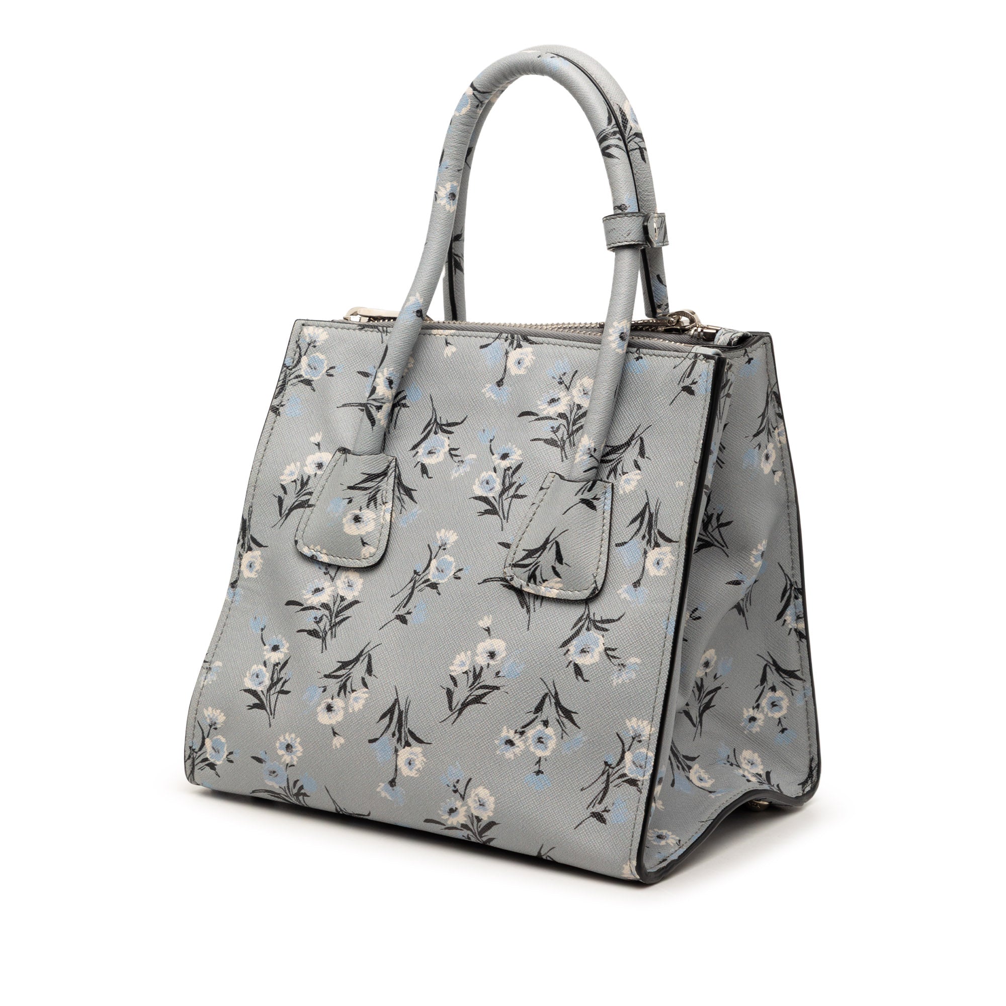 Saffiano Floral Print Twin Pocket Satchel