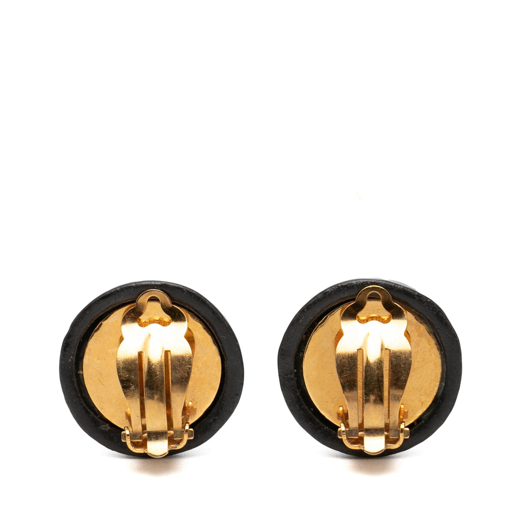 CC Resin and Brass Logo Print Clip On Earrings