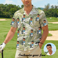 Personalizada Foto Cara Golf Elementos Estilo Hawaiano Camiseta Manga Corta Divertido Aniversario Cumpleaños Regalo para Jugadores de Golf