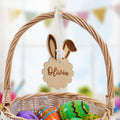 Cesta de Pascua de madera personalizada Etiqueta en forma de nube con orejas de conejo con nombre y cinta Huevos de caza Fiesta Favor Regalo de Pascua para niños