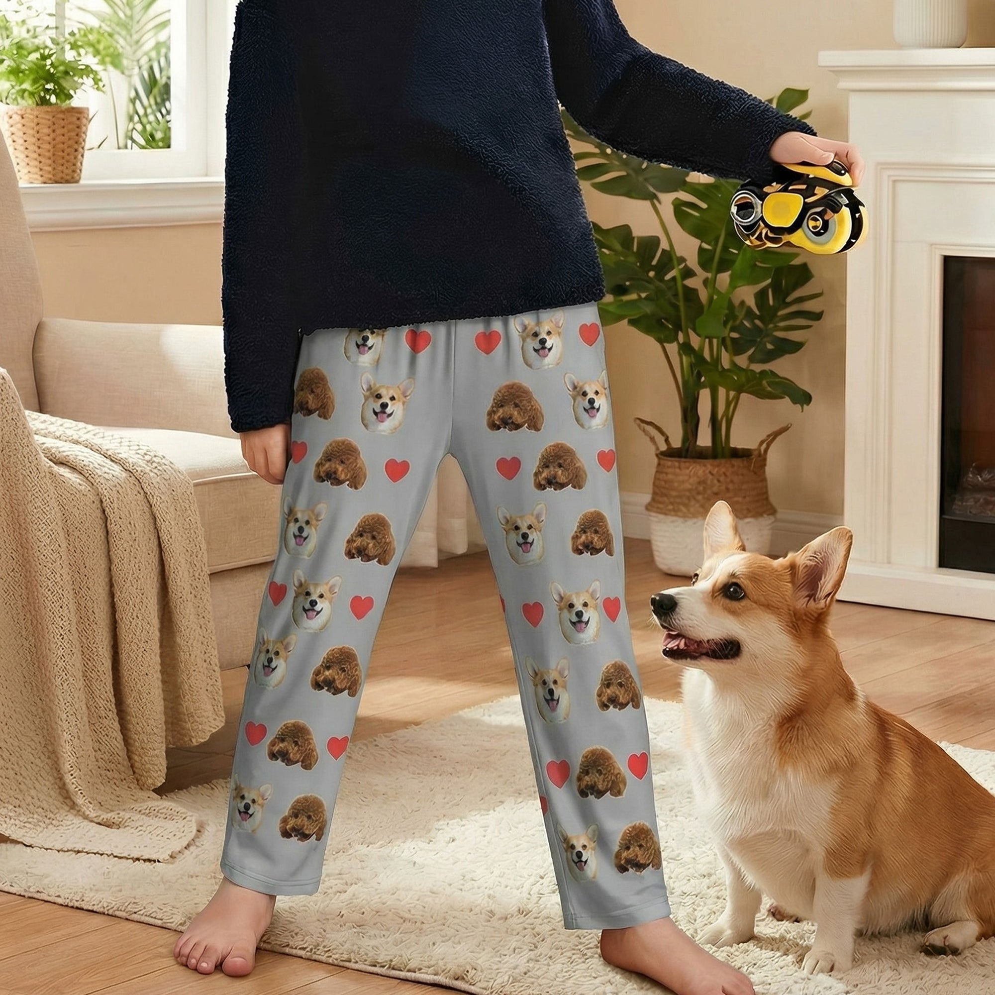 Personalizado 1-4 Fotos de la cara de mascotas Multicolor Niño Mujer Hombre Pantalones de pijama con cordón desgaste diario Regalo de cumpleaños para los dueños de mascotas Lovers