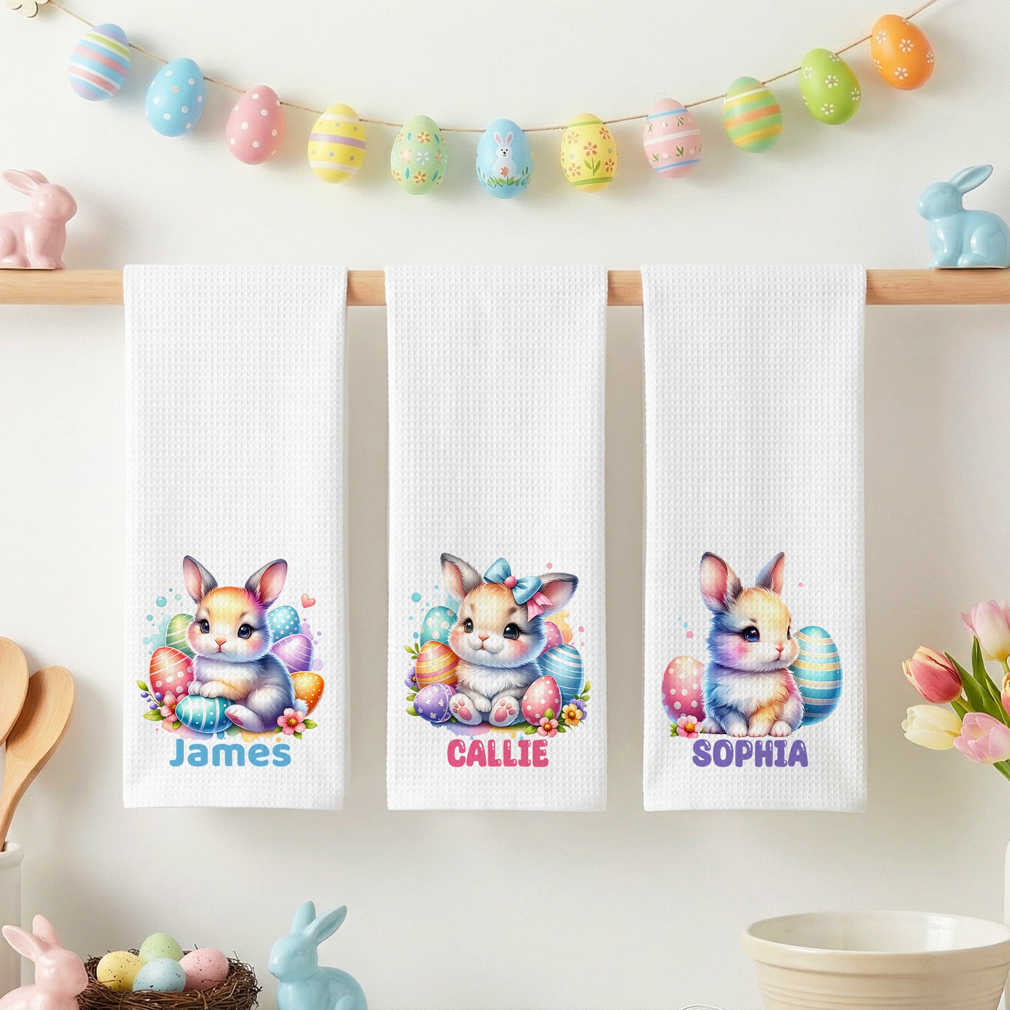 Toalla de cocina personalizada con nombre Conejito Super Absorbente Regalo de Pascua para Niños Niñas