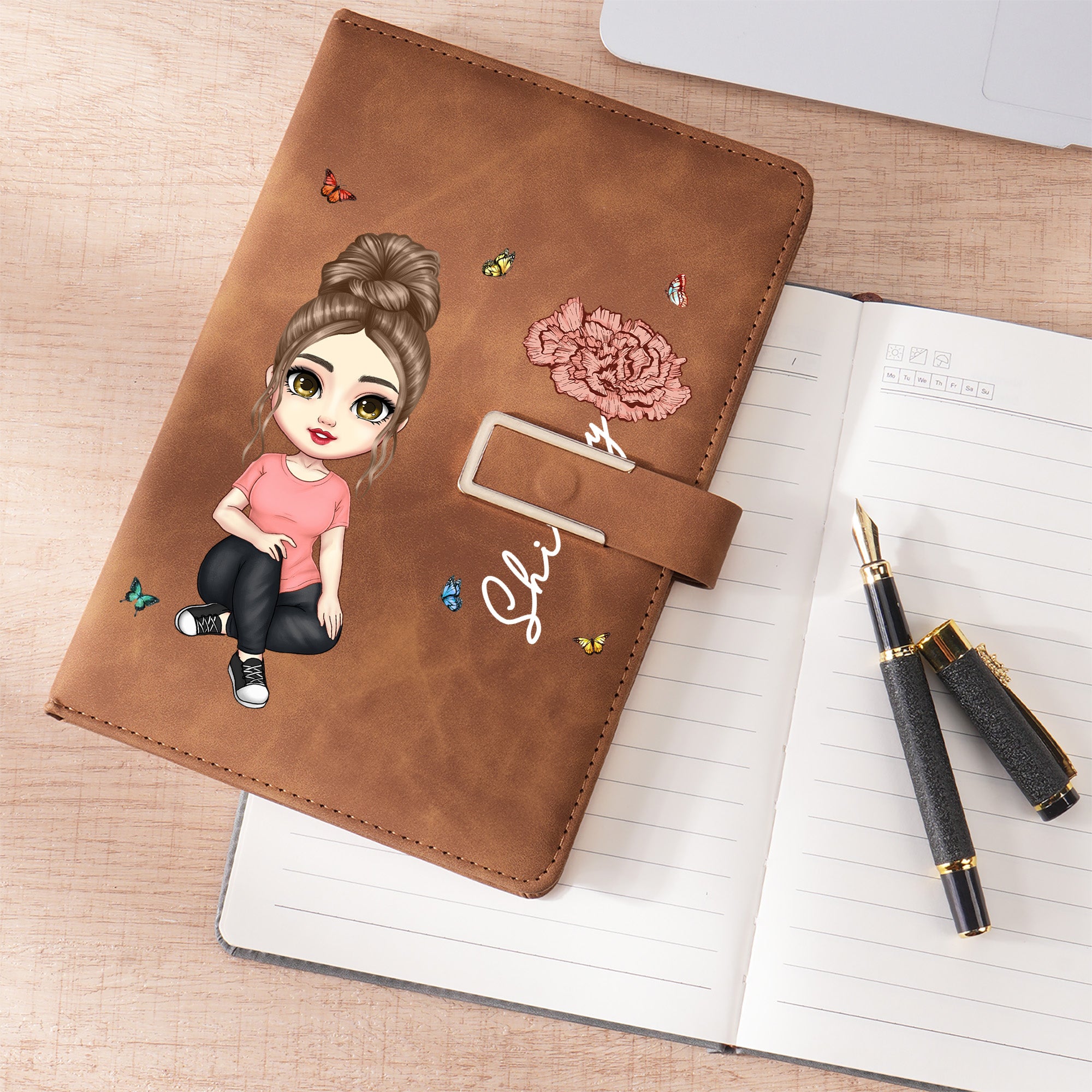 Personalizado Multicolor Cartoon Personaje Nacimiento Flor A5 Cuaderno con Nombre y Páginas Rayadas Uso Diario Material de Oficina Regalo para la Familia Amigo