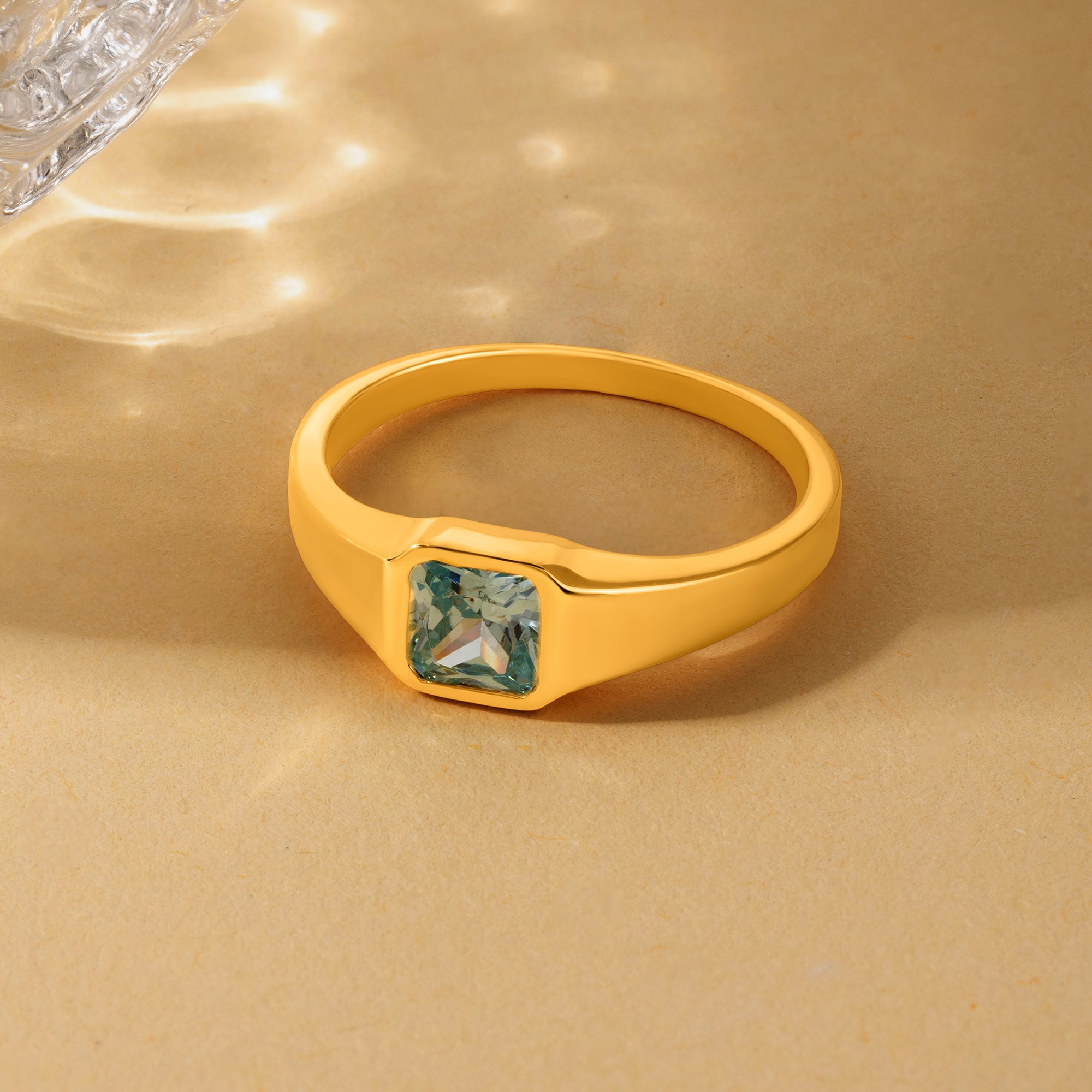 Anillo de Piedra de Nacimiento Cuadrado Personalizado Joyería Delicada Uso Diario Cumpleaños Aniversario Regalo para Hombres